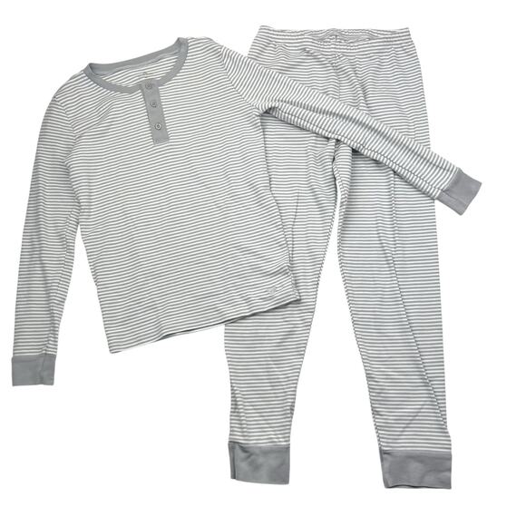 Petite Plume Pima Cotton Gray Striped Pajama Set - Picture 1 of 8